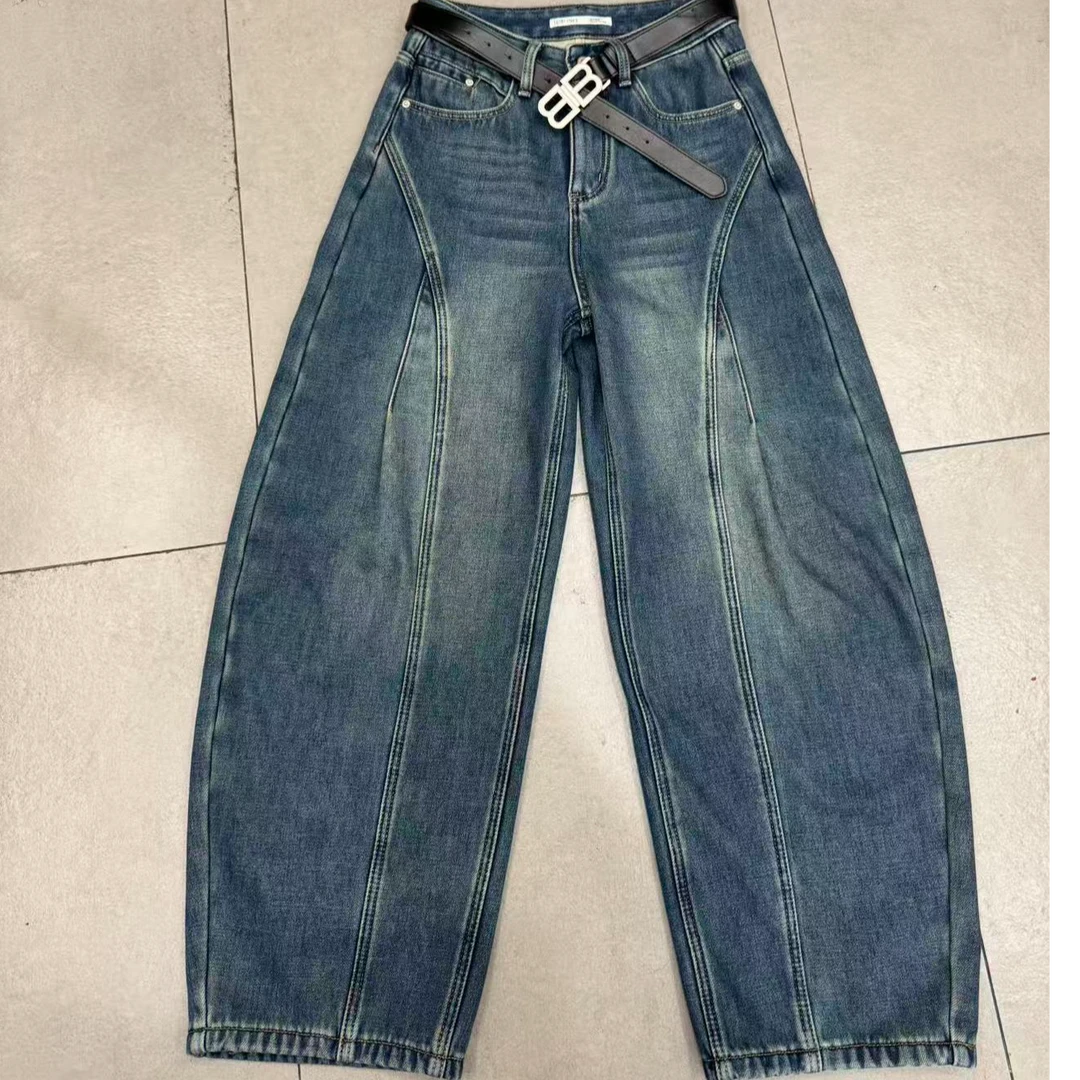 【红红甄选】11-1403原单欧时尚显瘦加绒弯刀牛仔裤