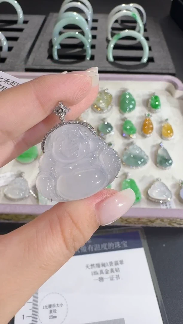 吊坠(不含链)18K金镶嵌翡翠【源头工厂】钻石镶嵌