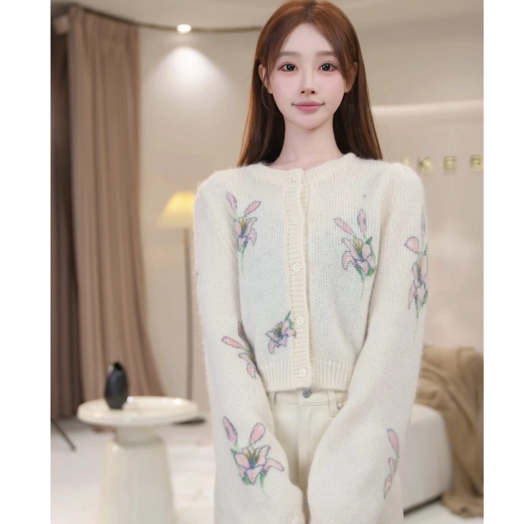 【LILYLIKES】马海毛羊毛混纺花朵针织开衫