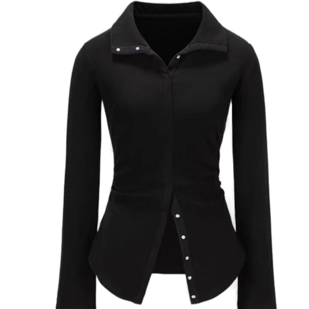 大漂亮家两穿领时髦腔调微胖抽褶显瘦T恤女