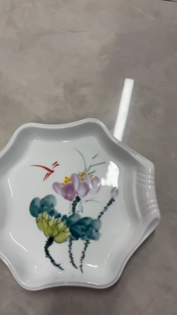 瓷片景德镇高温釉中彩- 八方盘（荷花）