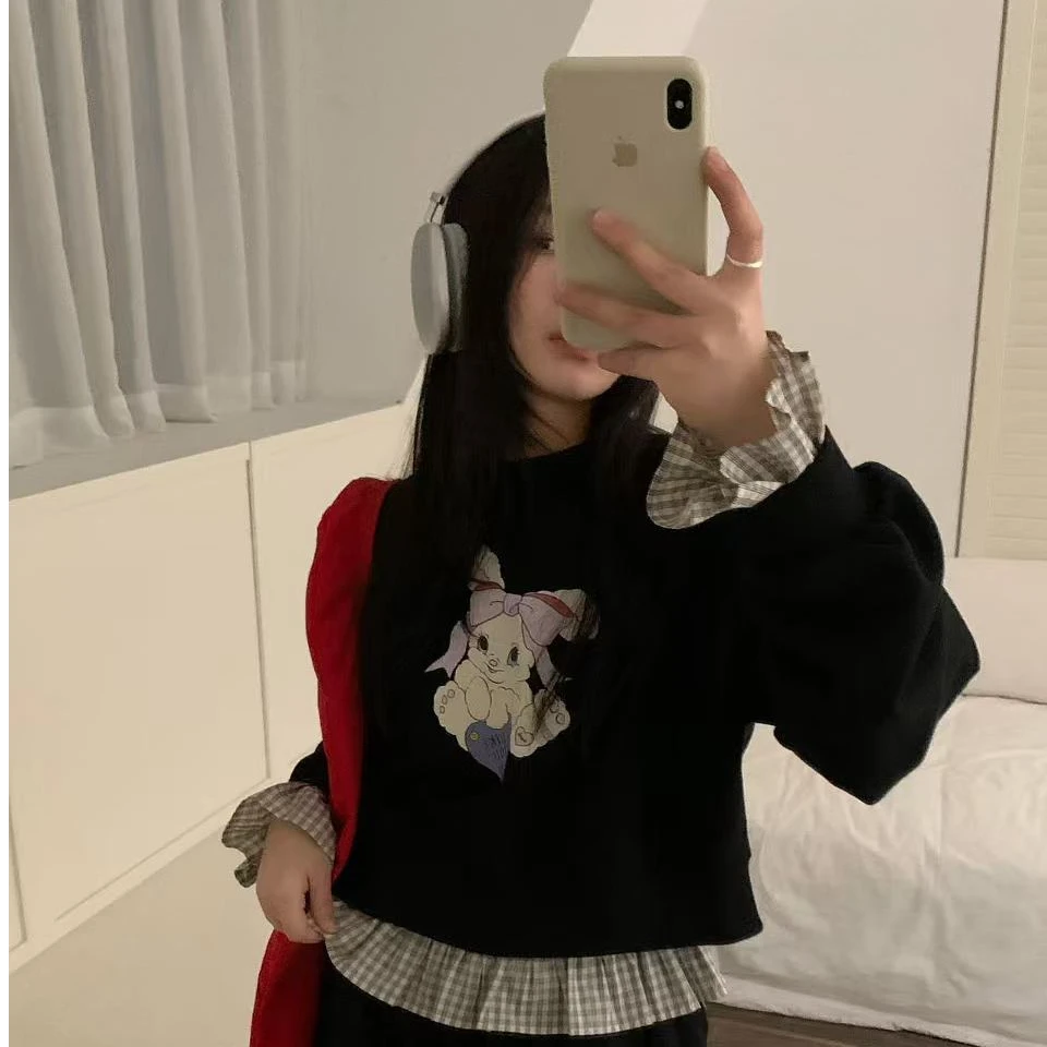 ZHANG&M1 简约纯色百搭圆领印花兔子卫衣 881682