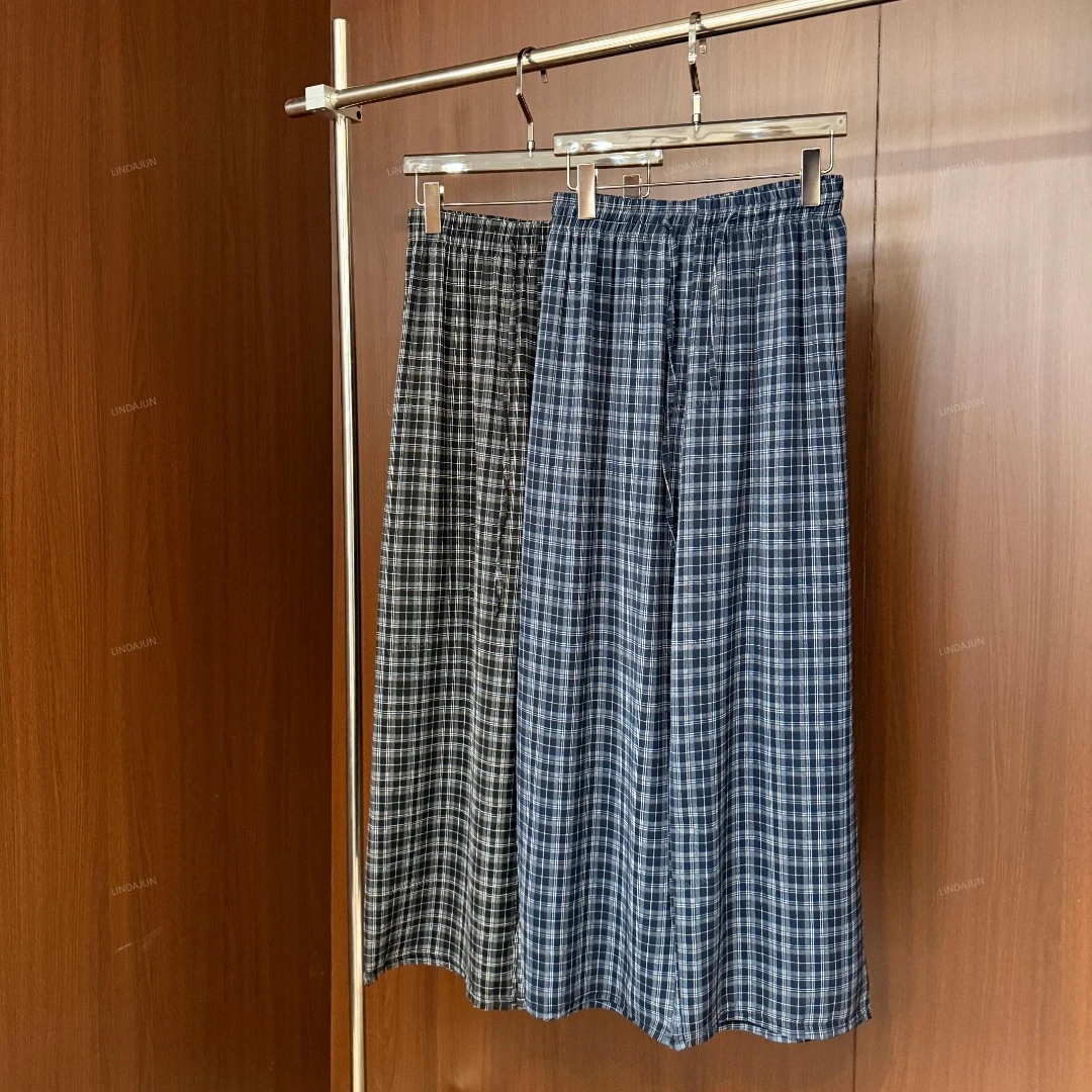 大君君 新款夏季抽绳松紧腰宽松高腰显瘦格子阔腿休闲裤 K098