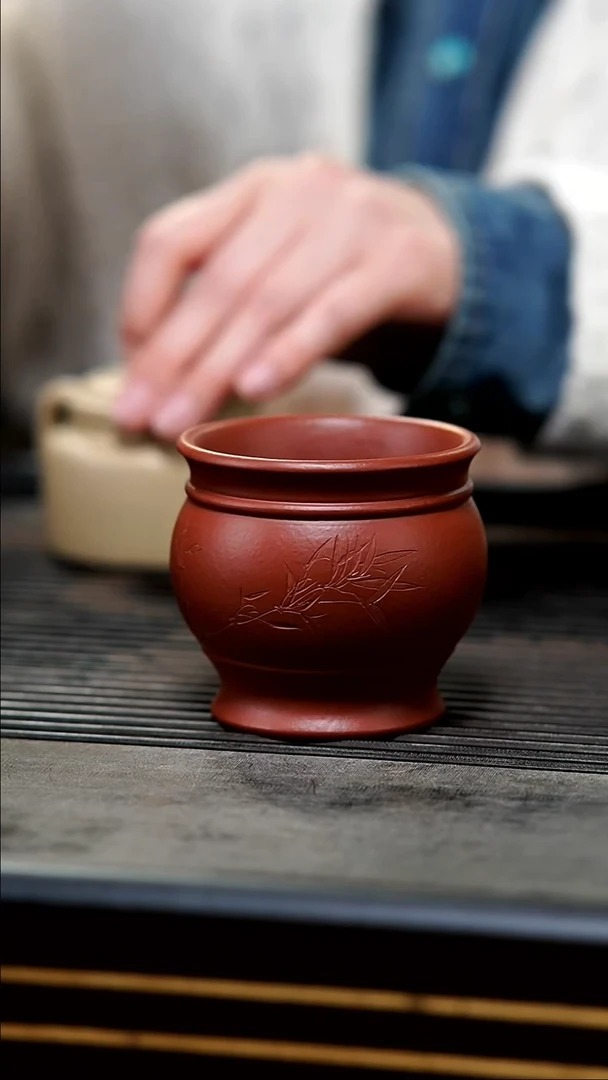 【闪购商品】紫砂茶壶双层朱泥大红袍刻绘杯