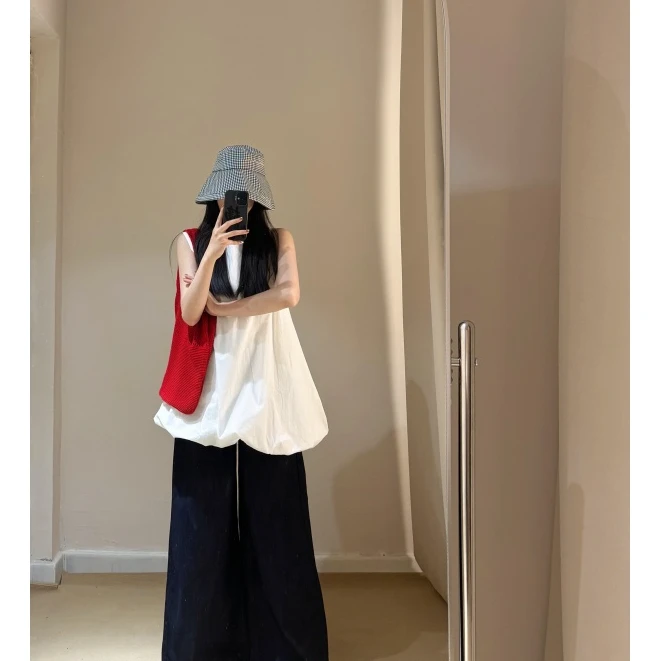 洋气衣服女2025夏季新款慵懒松弛感无袖花苞连衣裙休闲宽松阔腿裤