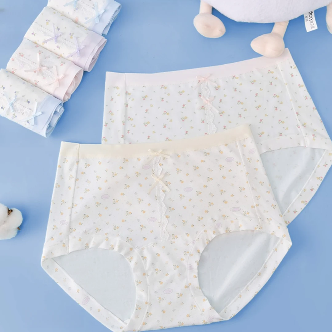 【云柔秘语】中高腰女三角棉内裤小清新舒适亲肤少女风印花9586