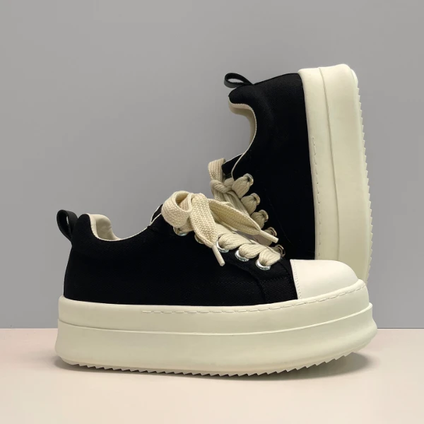 隐形增高8CM帆布鞋黑白男女小众厚底增高休闲鞋时尚百搭增高潮鞋