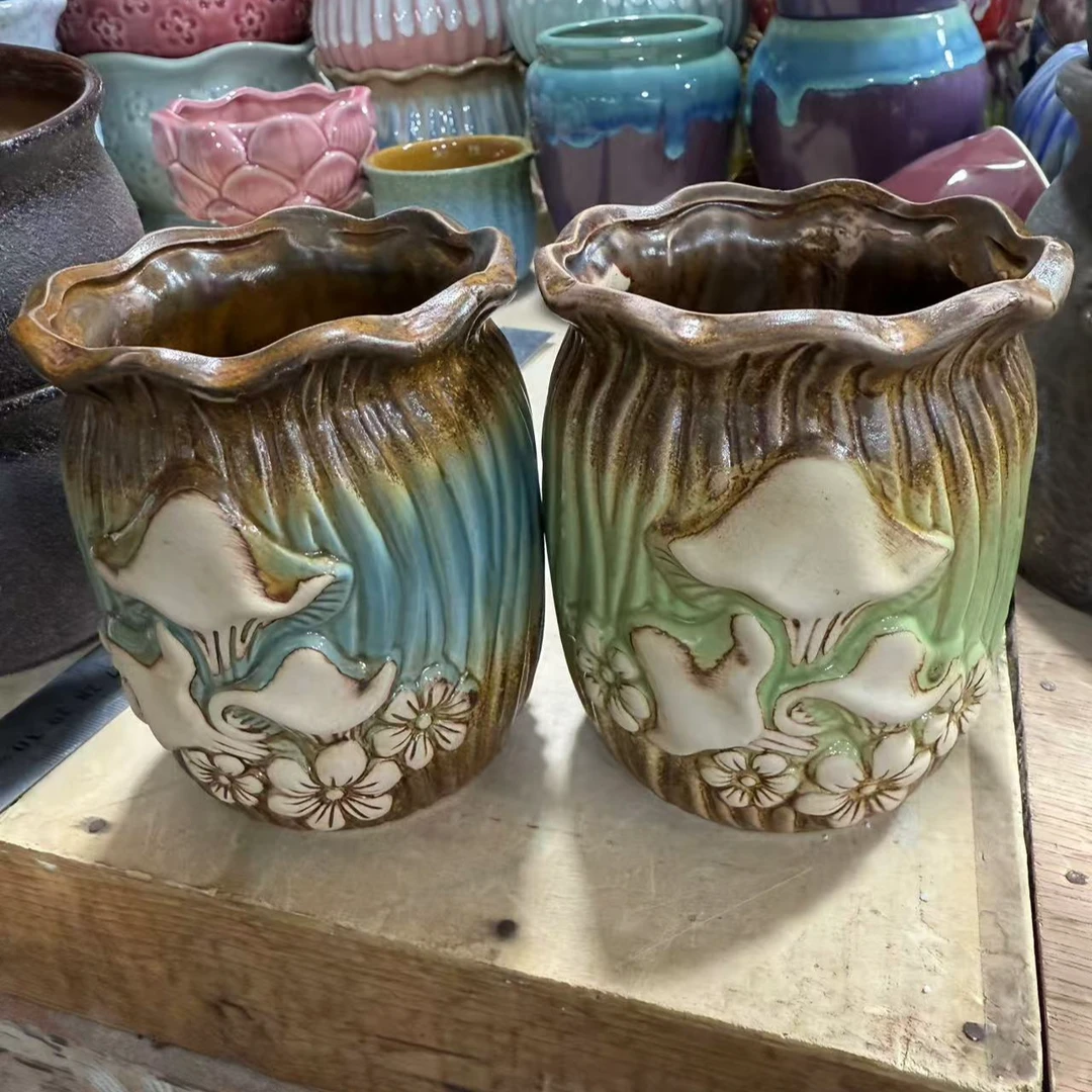 多肉陶瓷花盆透气老桩花盆客厅网红爆裂釉水肉肉绿植盆