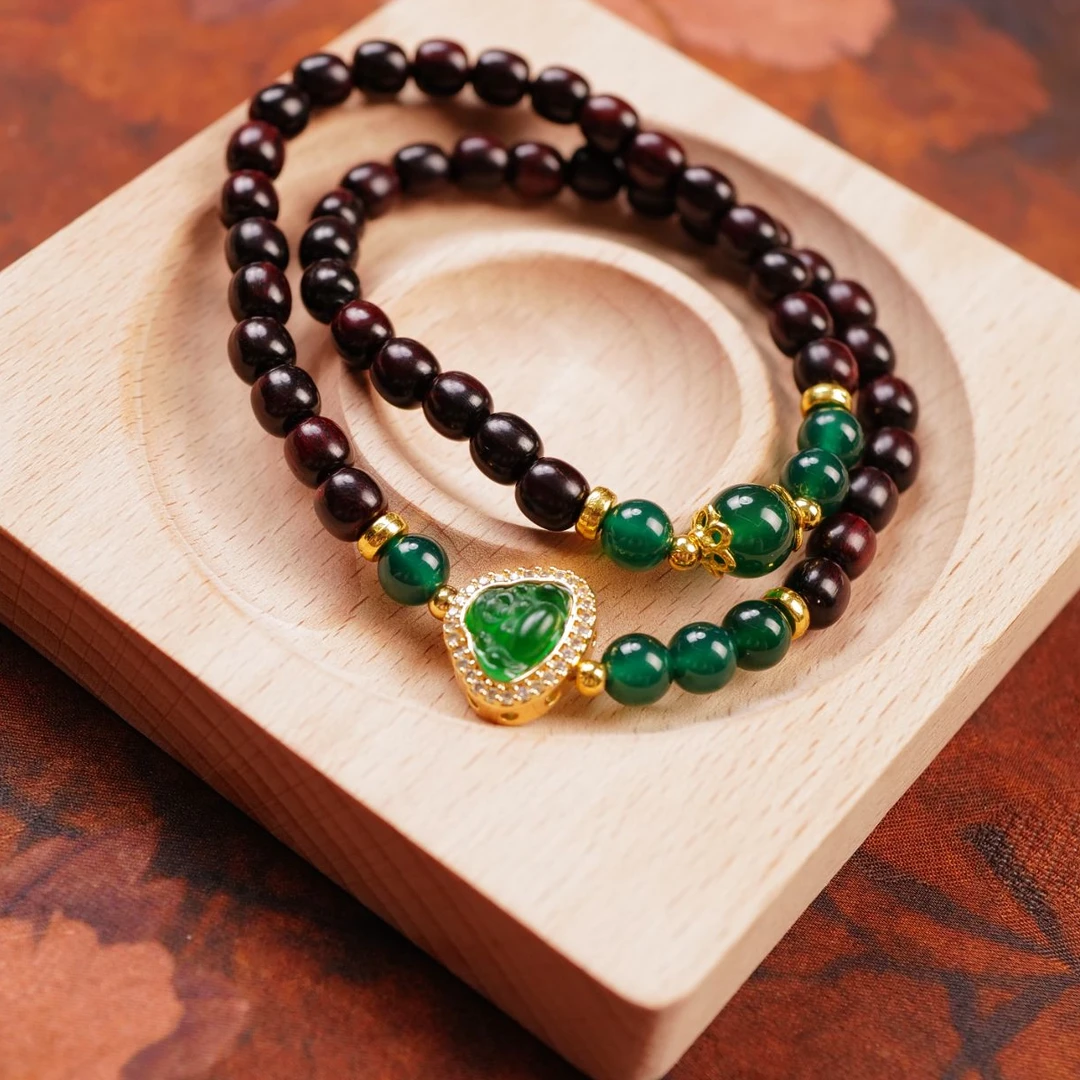 印度小叶紫檀直切双圈+绿色佛公 M62