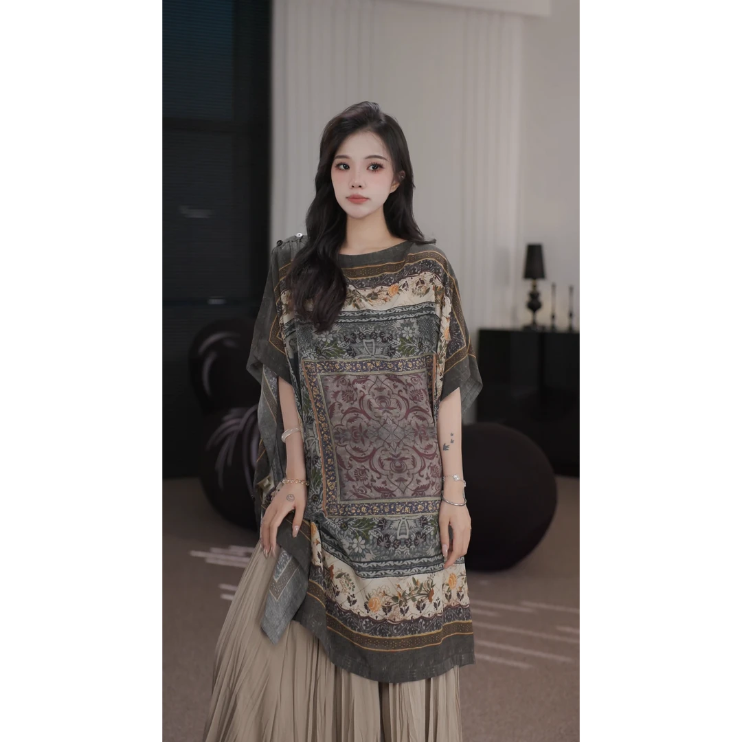 卢尚复古印花披肩斗篷上衣250515