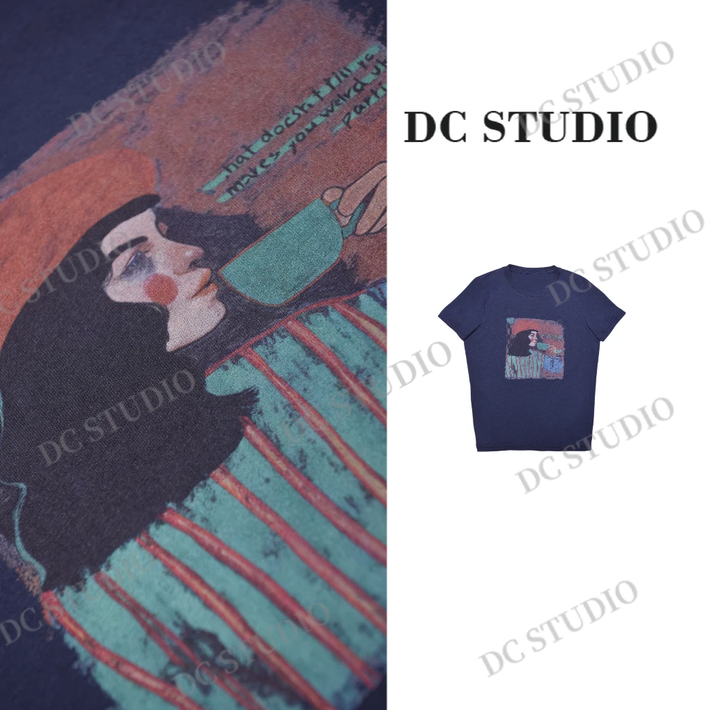 Syan【云淡风轻】2025春夏季新款时尚百搭文艺复古印花T恤