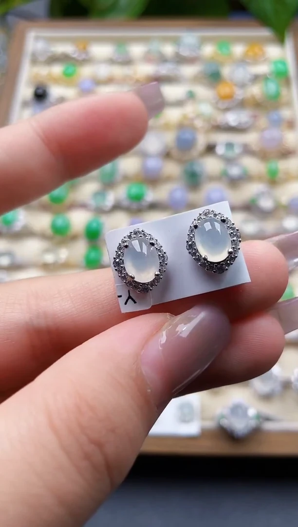 银S925镶嵌翡翠耳饰86