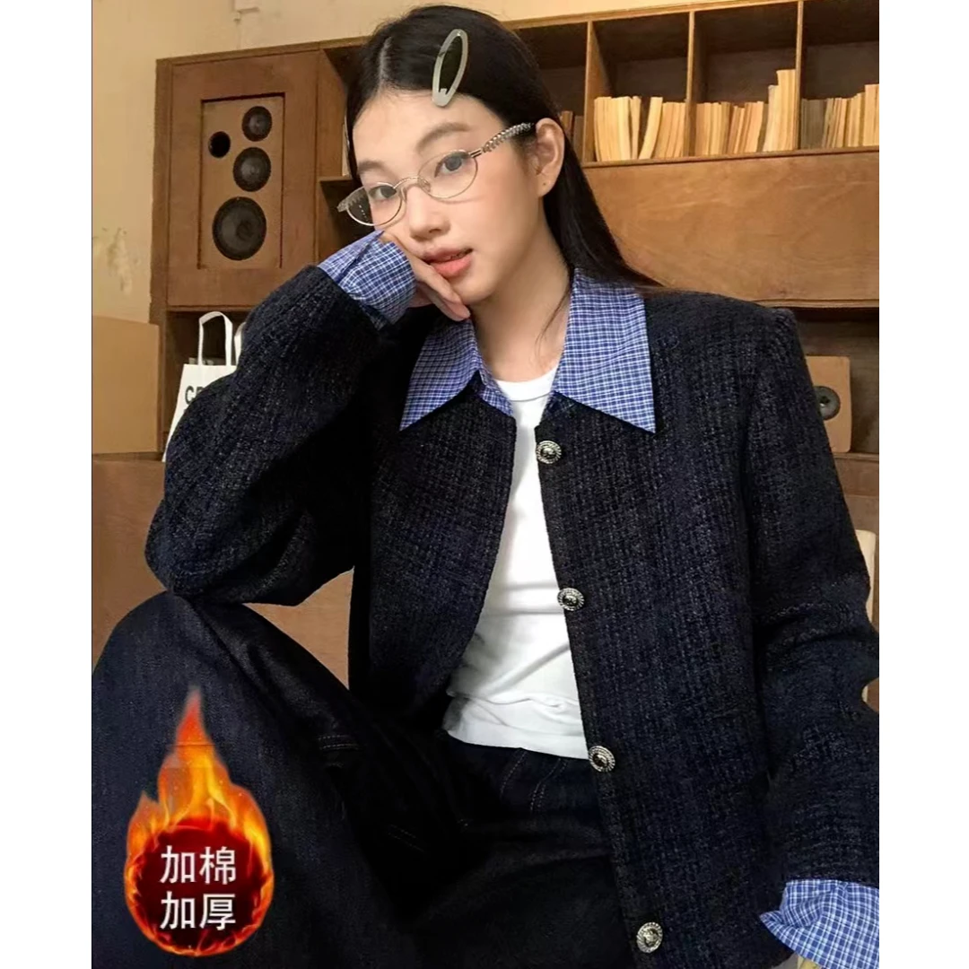 【现货+运费险】小香风外套女独特超好看韩系假两件短款上衣DJ763