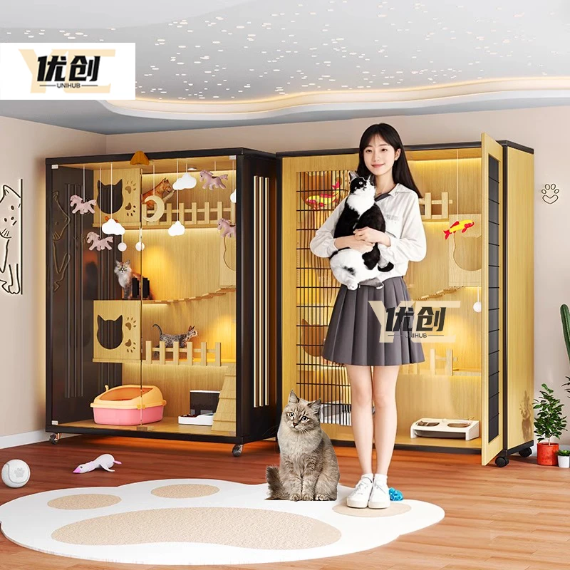 简约猫别墅玻璃全景超大自由空间宠物柜猫笼子室内家用猫窝猫房子