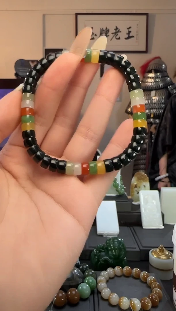 颈饰未镶嵌和田玉多宝玉琮手串