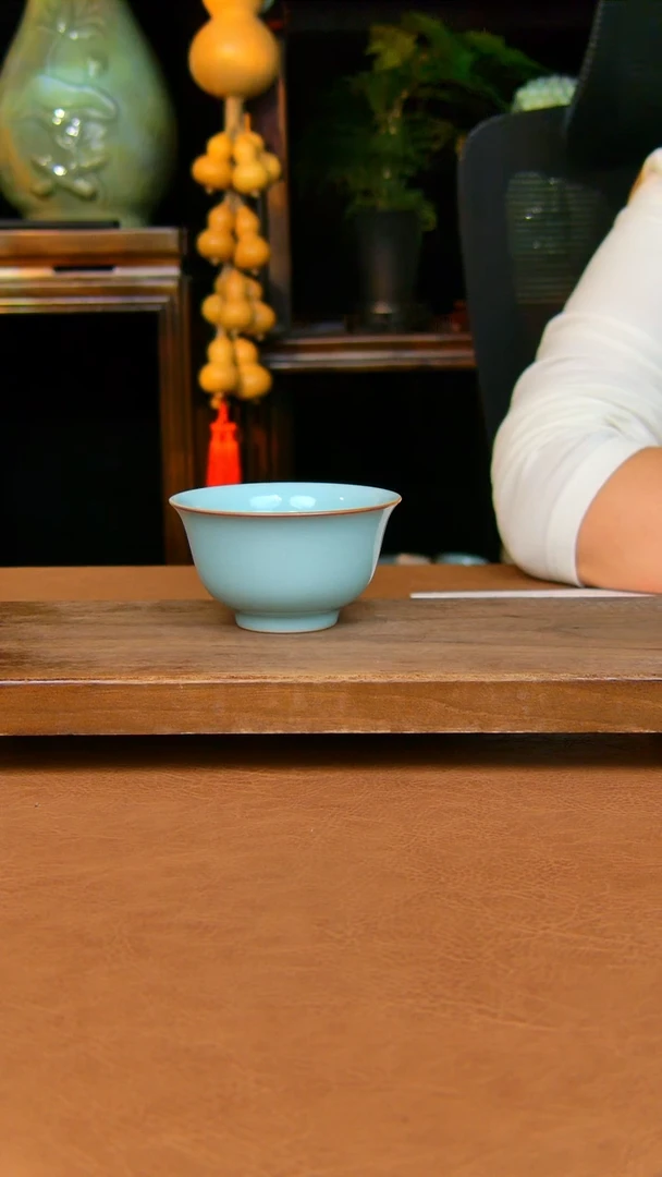 瓷片压手杯全手工原矿天青不完美