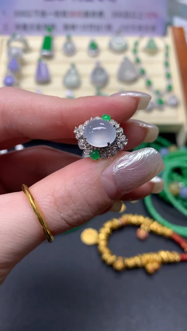 【闪购商品】翡翠戒指18K金镶嵌戒指|5500+550