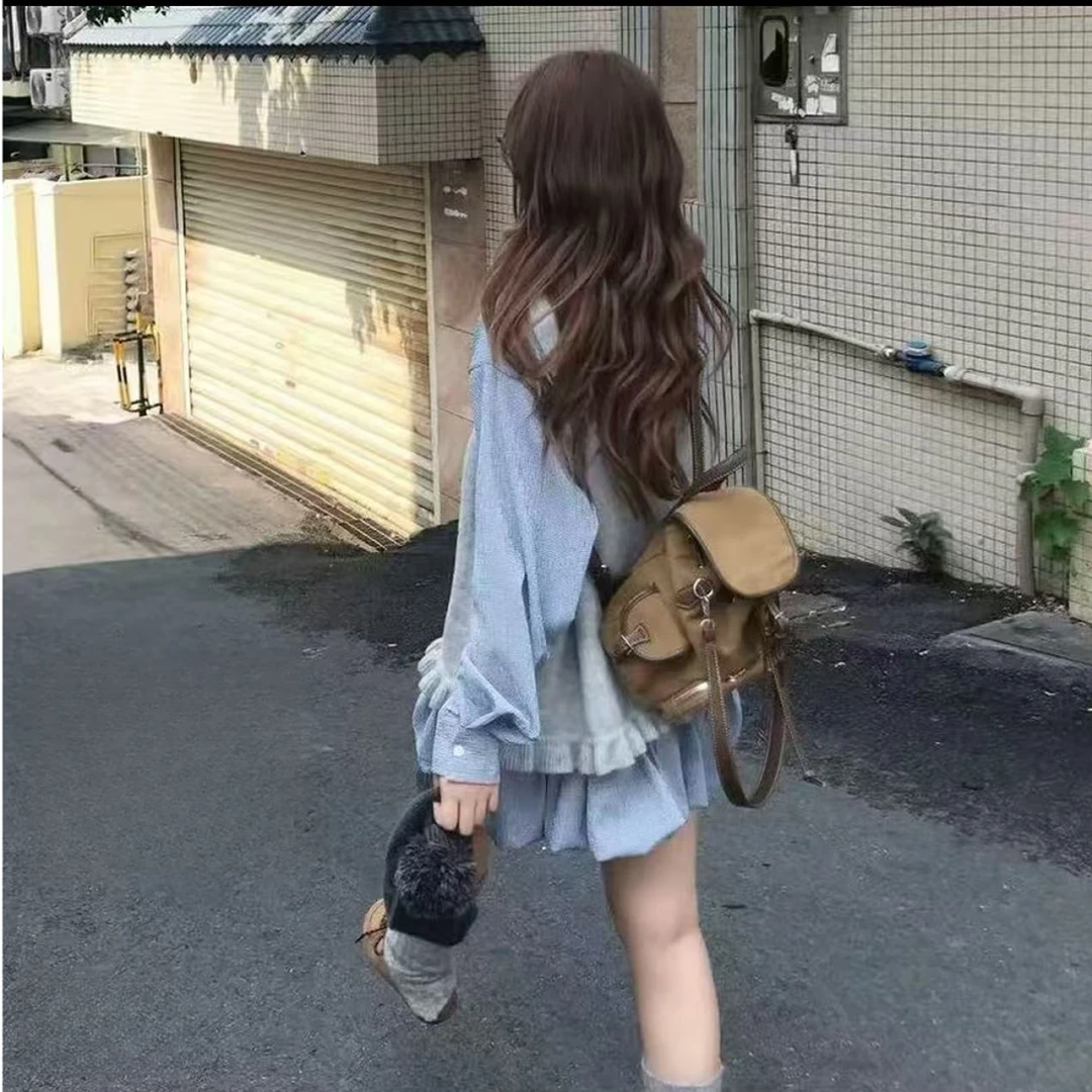 婷婷家韩系复古格子蝴蝶结裙子衬衫裙显瘦花苞裙女