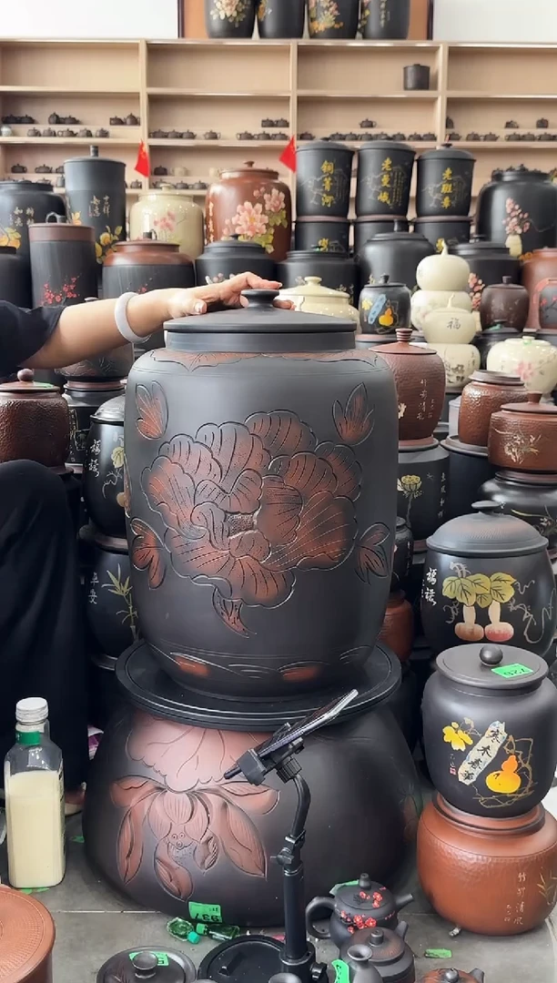 罐瑕疵茶缸高51cm 牡丹花  473