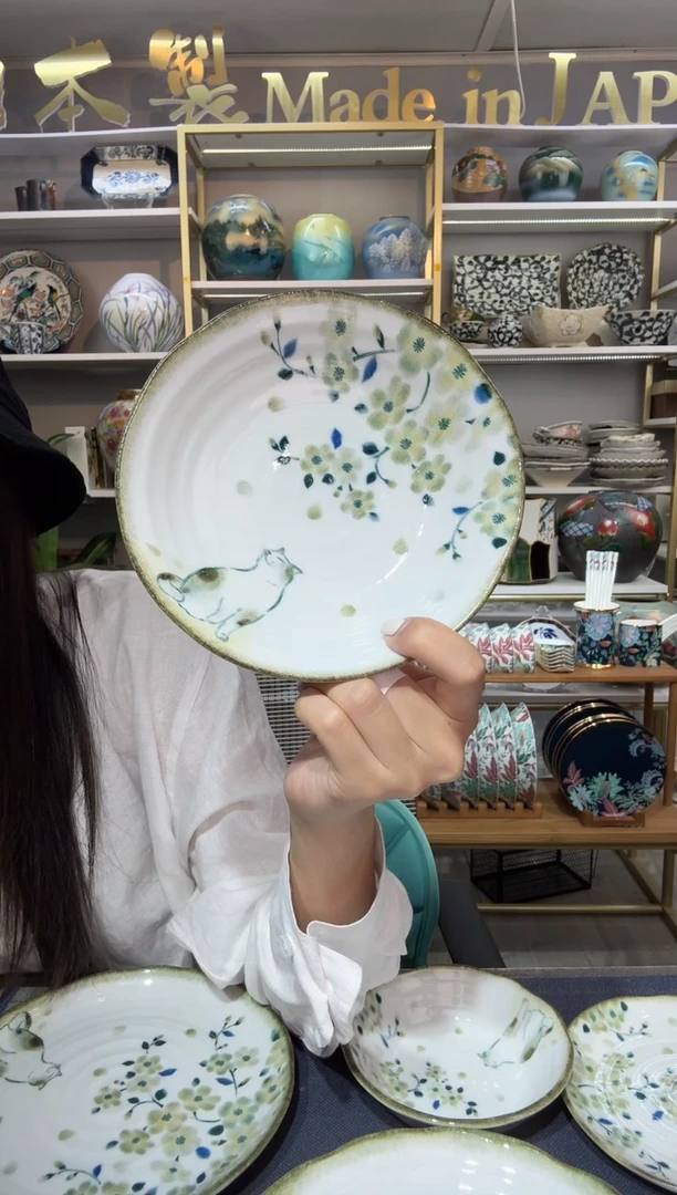 瓷花见猫深盘16.5cm一支