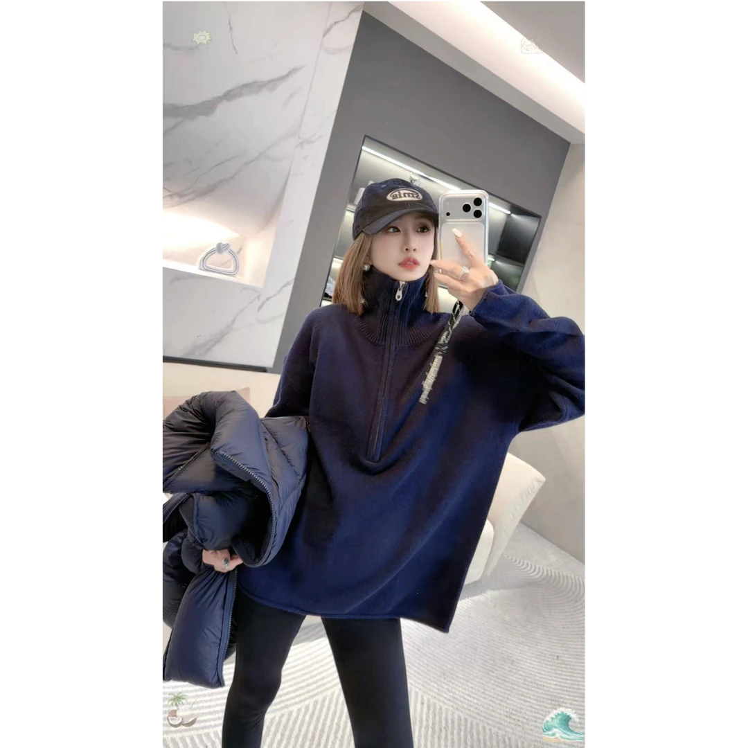 熙薇【​纤柔立领】2025秋冬新款时尚加厚立领大版羊毛衫H6059