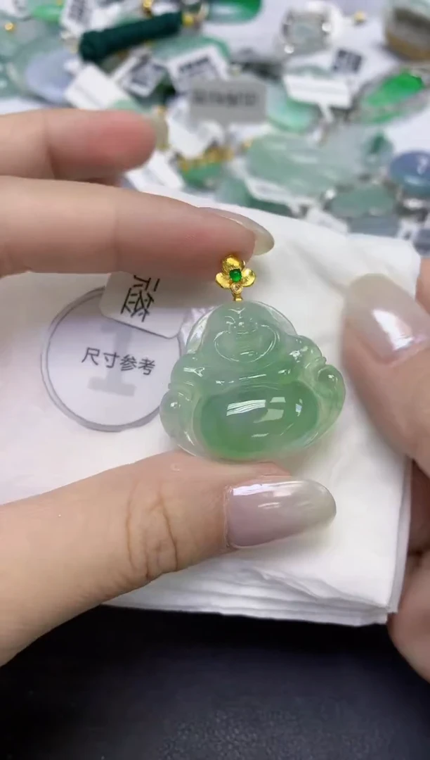 颈饰18K金镶嵌翡翠天然缅甸翡翠A货百元以上9元证书费自理