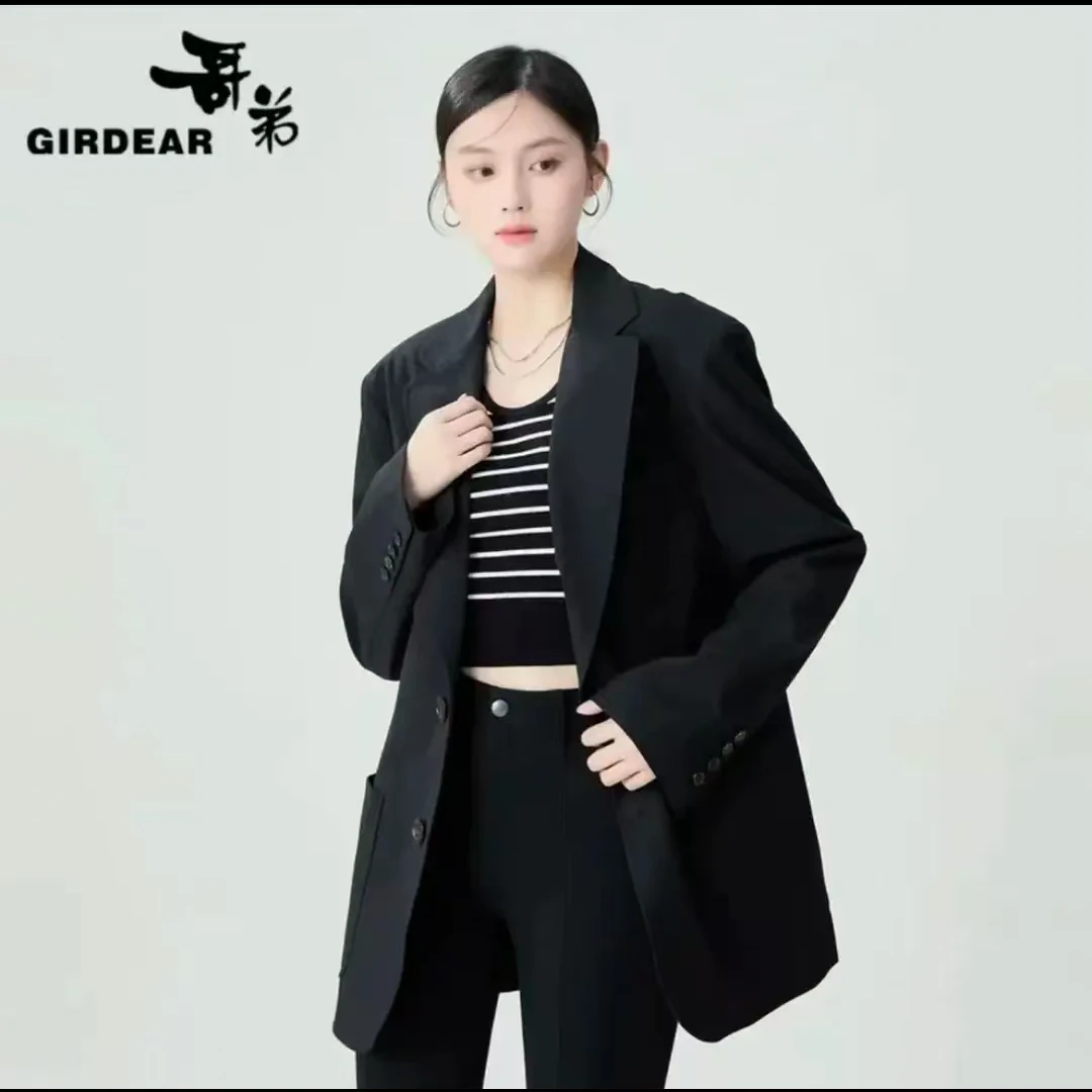 GIRDEAR/哥弟新款时尚质感百搭宽松廓形男友风西装外套女 1400788