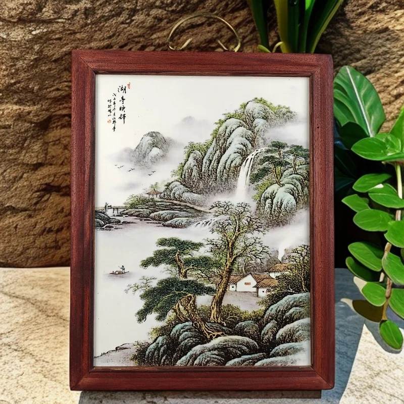 景德镇湖亭映晖纯手工陶瓷实木边框茶杯盖碗37*29cm茶具瓷器直播