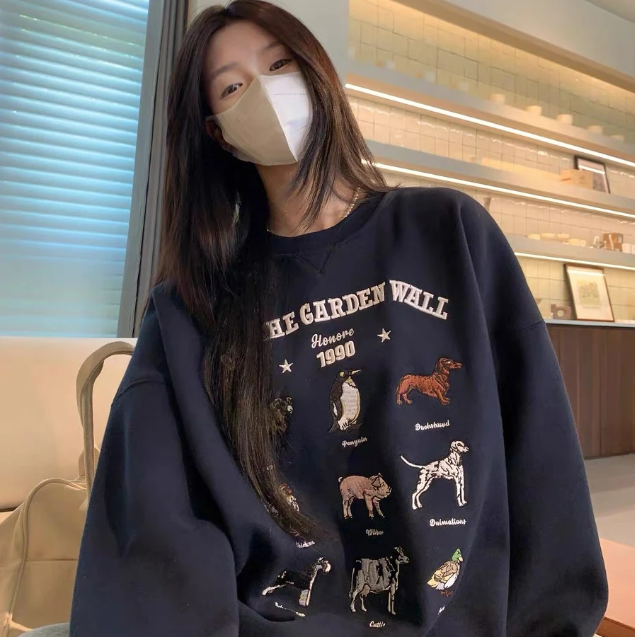 048【冬季新款】重工九宫格动物刺绣数字1990潮牌百搭圆领卫衣