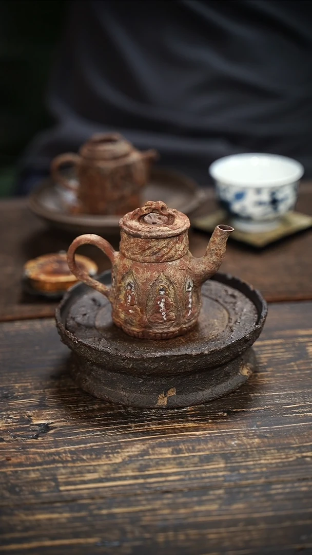 全手工制作 重工  紫砂 新绘 佛窟 正把壶