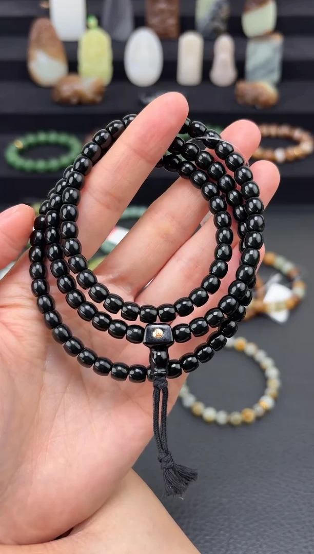 未镶嵌和田玉挂件6mm塔青极限弧108