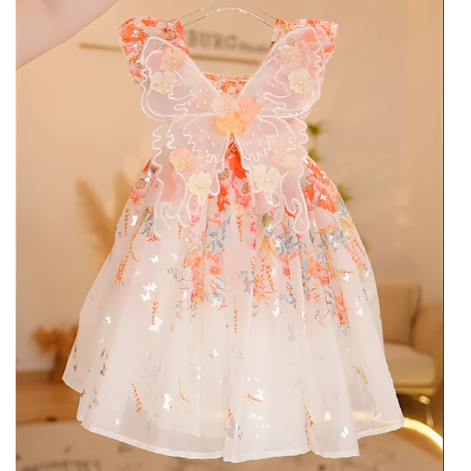 【现货】【Y.d9462】2025新款女童蝴蝶结女宝公主裙仙气女宝裙碎花