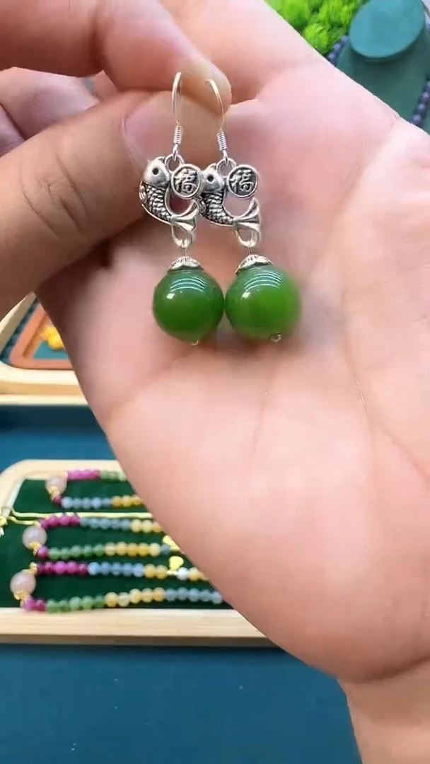 和田玉银S925镶嵌耳饰E10