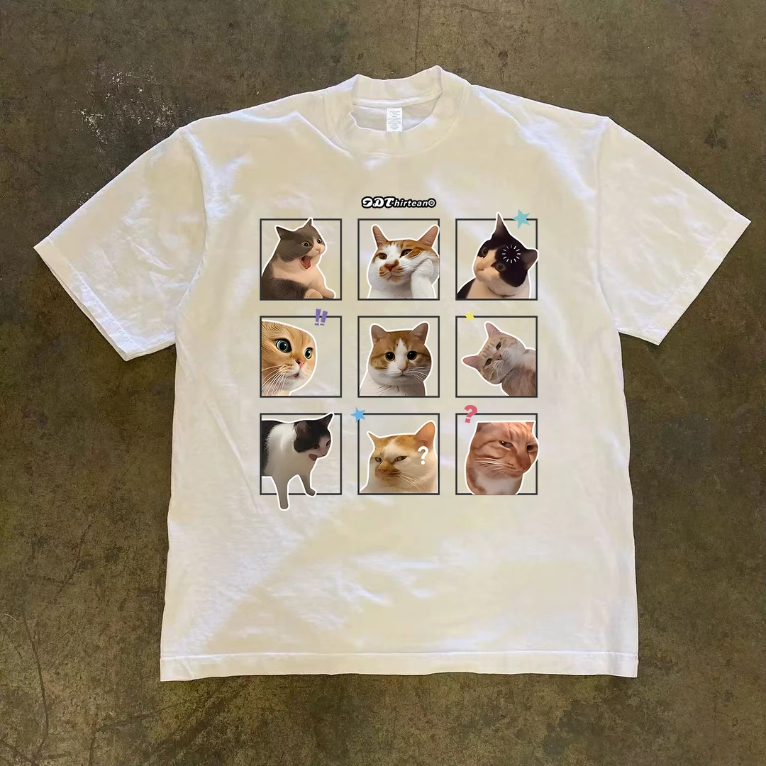 230g小领口好东西！猫咪潮流好物美式重磅纯棉印花短袖T恤男女同款