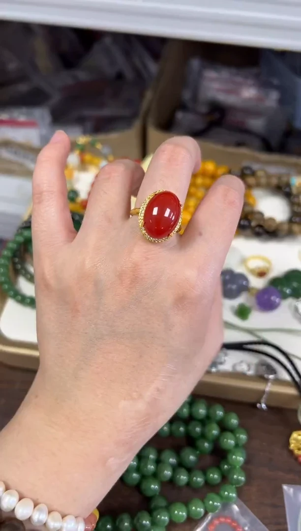 未镶嵌戒指玛瑙/玉髓柿子红玛瑙大蛋面镶嵌款戒指[19]