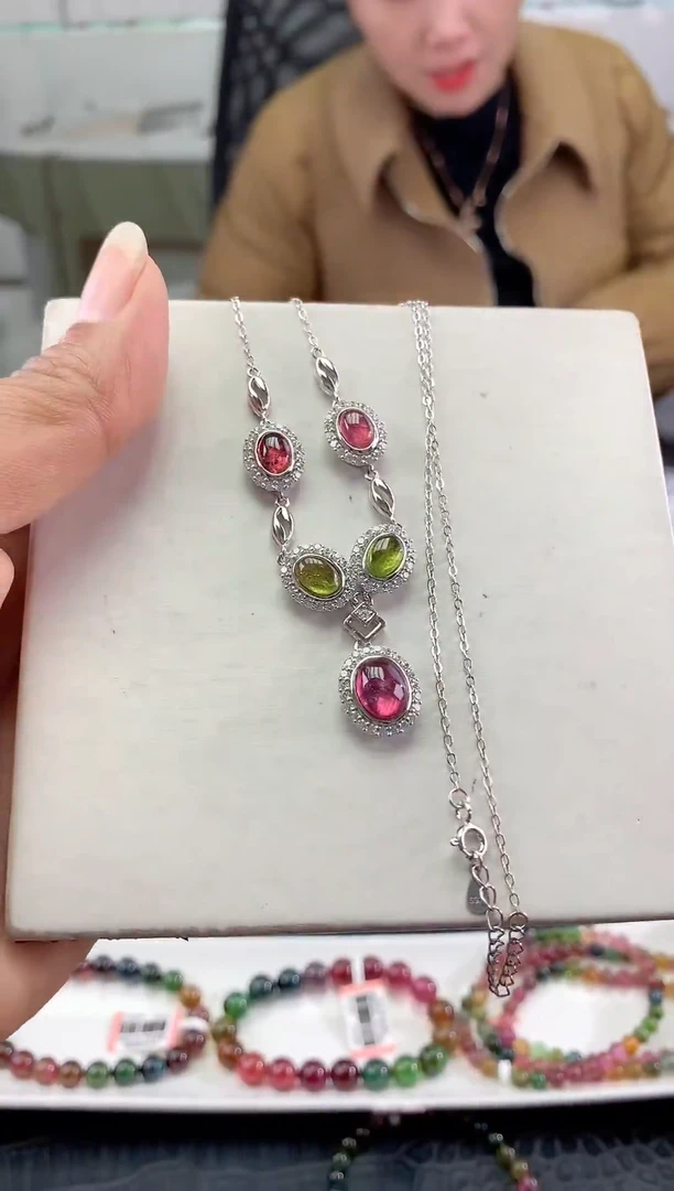 银S925镶嵌手链碧玺 多样性发一条