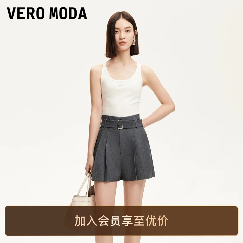 Vero Moda短裤2025新款腰带装饰纯色百搭百褶裙裤学院减龄贵气