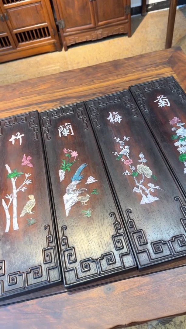 木梅兰竹菊  四连挂匾  摆件