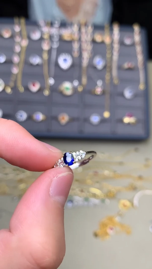 戒指蓝宝石银S925镶嵌戒指