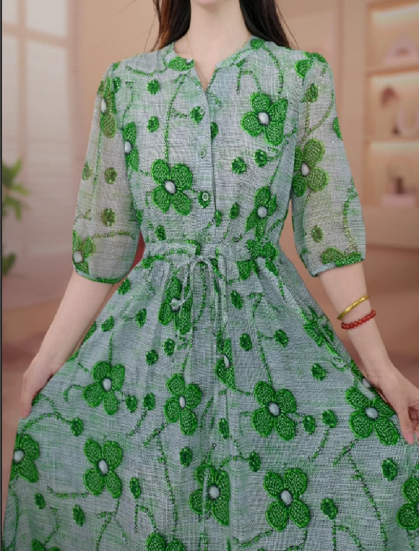 Y188新款中式时尚百搭气质宽松减龄连衣裙-玉玉