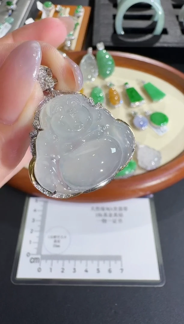 吊坠(不含链)18K金镶嵌翡翠【源头工厂】钻石镶嵌