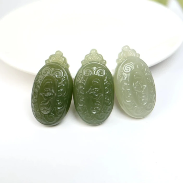 石惑珠宝*和田玉椭圆荷花深吊坠~多样性发一