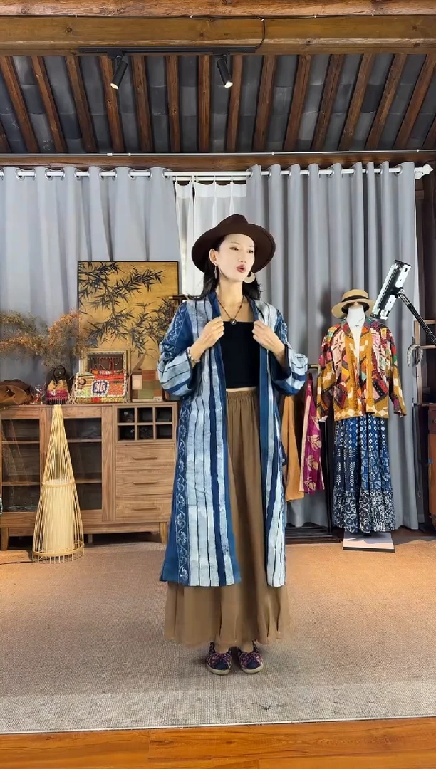 设计师款古布蜡染夹棉长袍