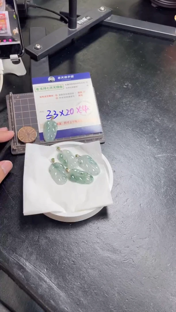 翡翠挂件18K金镶嵌叶子AA配绳/多样性发其一ZBCP