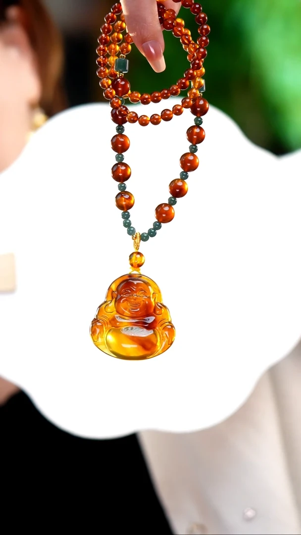 琥珀颈饰未镶嵌45*45紫蜜佛公设计款项链