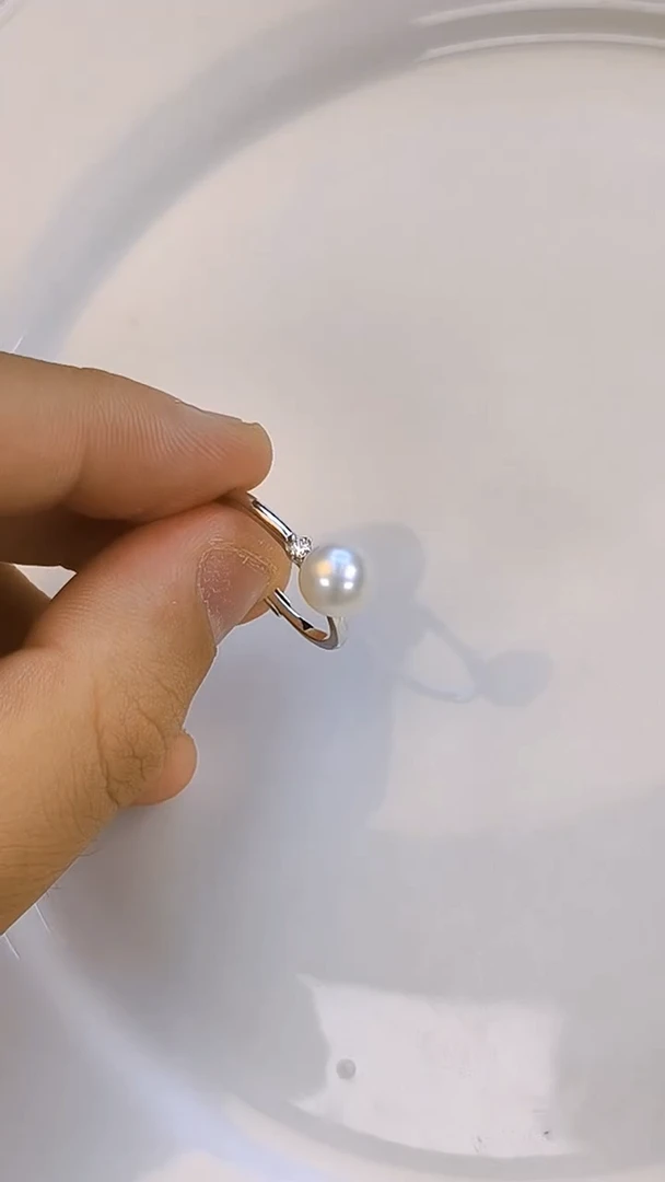 银S925镶嵌戒指淡水珍珠7.8
