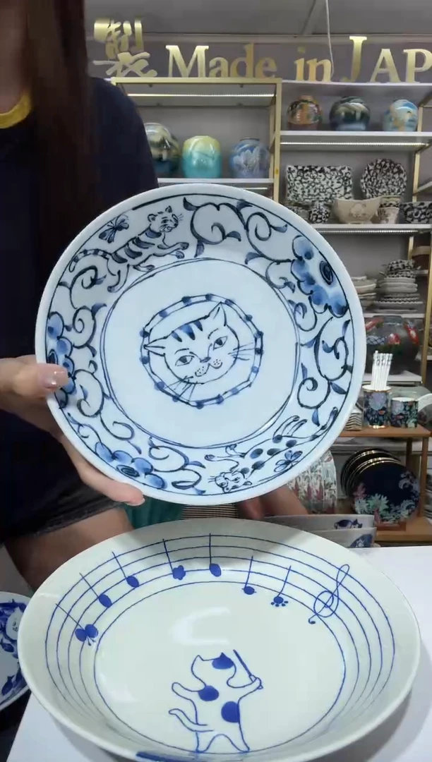 陶瓷意面盘长胡须的虎猫20.8cm