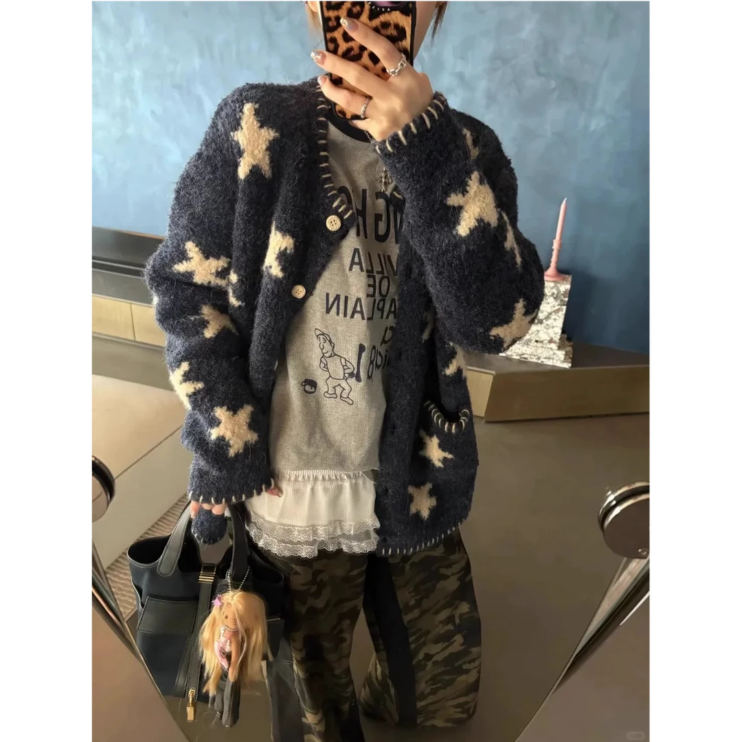 法式气质毛茸星星毛衣女冬季新款针织开衫高级感外套