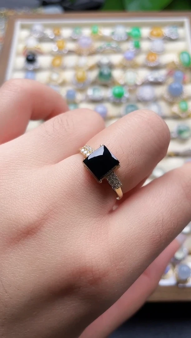 银S925镶嵌戒指翡翠墨翠