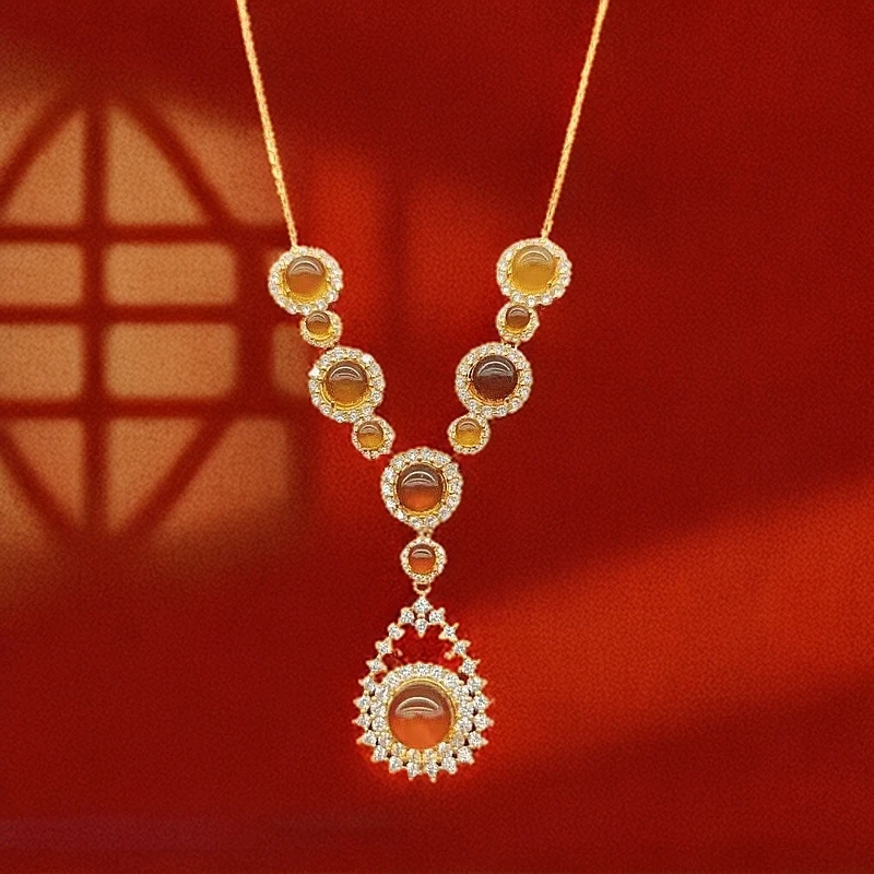 【高总专属】BM-S219#星光璀璨合金镶嵌琥珀吊坠赠合金链